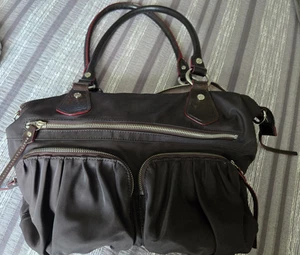 MZ Wallace Brown Jane Bedford Shoulder Bag with Red and Black Trim - Picture 1 of 5