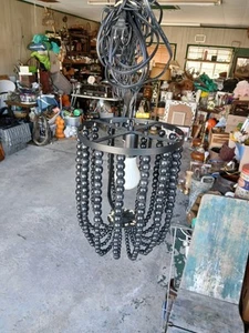 3 BOHO Black Wooden Bead One Light SWAG Farmhouse Chandelier Begie - Picture 1 of 5