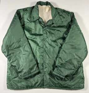 Vintage Neff Sherpa Lined Coaches Jacket Green Men’s 2XL Button Up Pockets 80s - Picture 1 of 14
