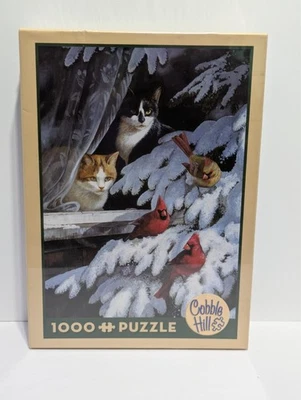 Rompecabezas Cobble Hill 1000 piezas observadores de aves gatos en ventana mirando cardenales Foto 1 de 4