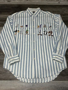 Vintage 1997 Looney Tunes Striped Embroidered Button Long Sleeve Shirt M - Bild 1 von 8