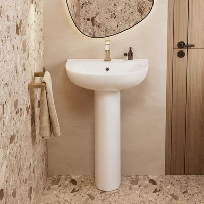 20'' x 17'' Modern Rectangular Ceramic Pedestal Bathroom Sink With Overflow - Image 1 of 4