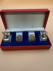 Vintage Pewter Honeybee Napkin Ring Holders Set of 4 - Picture 1 of 12