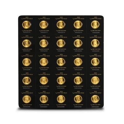 Gramo de arce de oro canadiense de 25 gramos 2025 (25x1 g, BU con ensayo) Foto 1 de 4