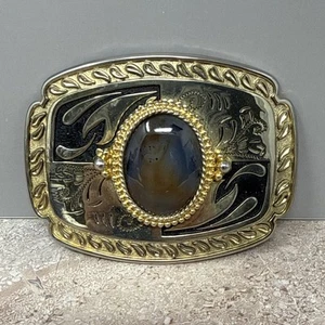 Vtg Paisley Gold Tone With Multi Color Stone Belt Buckle Western Cowboy Rodeo - Picture 1 of 4