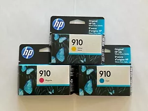 Genuine HP 910 Color Ink Cartridges 3-Pack Cyan Yellow Magenta Exp 2022 - Picture 1 of 3