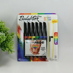 BIC BodyMark Show Your Pride Temporary Tattoo Art Markers 6 Brush Tip Markers - Picture 1 of 4