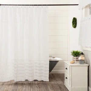 VHC Brands Shower Curtain White Ruffled Sheer Petticoat Farmhouse 72x72 Bath - Picture 1 of 7