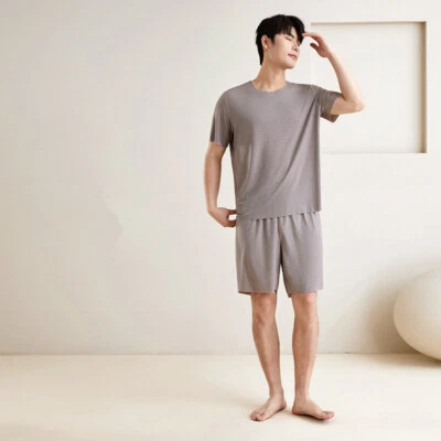 Conjunto de 2 pijamas (top+pantalones) de seda helada para hombres y mujeres ropa de salón informal talla L ~ 4XL Foto 1 de 4