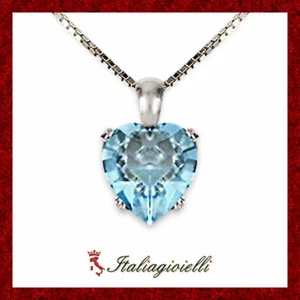 Collana Cuore Acquamarina Donna in Argento 925 rodiato Oro Bianco - Foto 1 di 4
