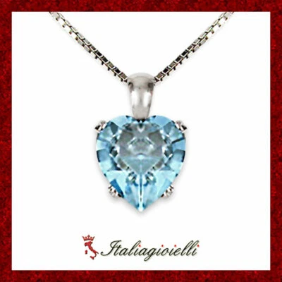 Collana Cuore tipo Acquamarina in Argento 925 Rodiato Oro Bianco - Immagine 1 di 4