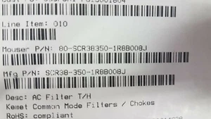 LOT OF 20 PCS. KEMET SCR38-350-1R8B008J Common Mode Chokes Dual 850uH 10kHz 2.5m - Picture 1 of 1