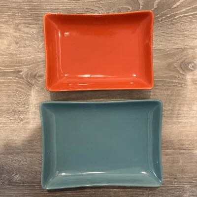 Pier 1 Imports Set of 2 Rectangle Stoneware Serving Plates Party Colors - Image 1 of 2