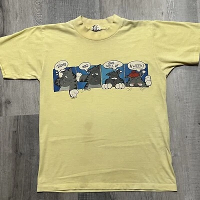 Винтажная футболка «Сегодня был один ад недели» 80-х мультфильм J Bates Art Cat потертая - Изображение 1 из 4
