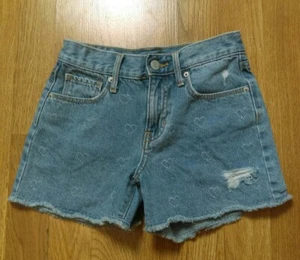 Old Navy Light Blue Distressed Adjustable Waist Heart Prints Girls Size 8 - Picture 1 of 7