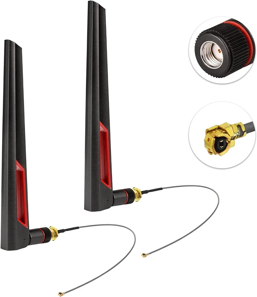 2x 8dBi Dual Band WiFi Antenna + U.fl/IPEX for PC Desktop,Repeater,FPV UAV Drone - Image 1 of 4