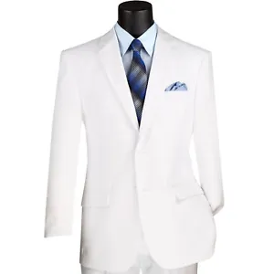 LUCCI Men's White 2-Button Classic-Fit Poplin Polyester Suit - NEW - Picture 1 of 2