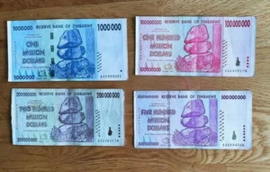 Simbabwe Millionen Dollar Banknoten Set von allen 4 (1.100, 200, 500 Millionen) gebraucht - Bild 1 von 2