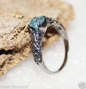 0,56 KT NATÜRLICHER GRÜN BLAUER ROHDIAMANT RING ROHDIAMANT RUSTIKALER DIAMANT... - Bild 1 von 3