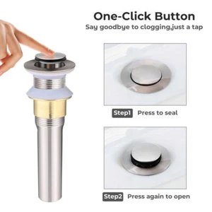 Bathroom Sink Pop Up Drain Brushed Nickel Vessel Basin Stopper with No Overflow - Picture 1 of 12