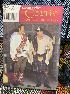 UNCUT Simplicity Pattern #8913 ~ Celtic Costume Kilt Shirt ~ Men's L-XL  42-48" - Image 1 of 2