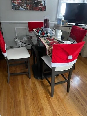 Mesa superior de cristal 59 pulgadas redonda con 4 sillas acolchadas ver fotos Foto 1 de 2