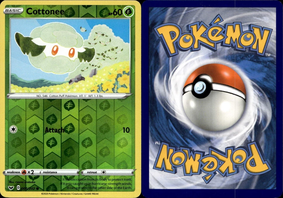 Pokemon TCG Cottonee 005/202 Swsh01: Sword & Shield Reverse Holo NM - Image 1 of 1