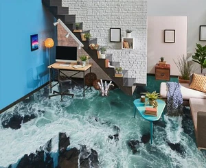 3D Sea Waves 32RAIN07 Floor WallPaper Murals Wall Print Decal AJ Honey - Picture 1 of 5