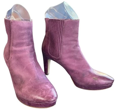 Botas da moda Ecco feminina tamanho 40 EUR couro roxo salto puxado - Imagem 1 de 4