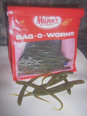 Manns Finesse Worm 6"  Baby Snake Tapered Tail 75 Pk Pumpkin Green Discontinued - Image 1 of 4