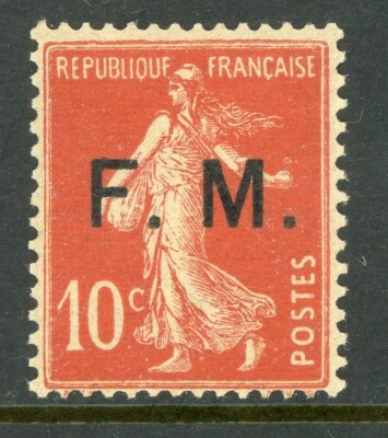 France 1907 Military 10¢ Red Sower OP on Reverse Sc# M5 Mint H580 - Image 1 of 4