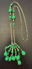 Vintage Green Tassel Necklace Costume Gold Color Accents Boho 1960’s 1970’s