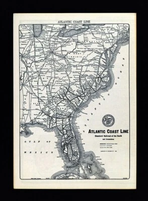 Mapa ferroviario Poole Bros 1936 Atlantic Coast Line Virginia Florida GA NC SC RR Foto 1 de 3