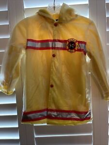 rain jacket kids size 6 Boys Girls Rain Coat Fleece Lined Hat Fireman Raincoat