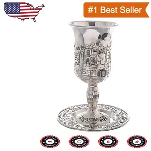 Elegant Silver Plated Kiddush Cup with Matching Coaster for Religious Ceremonies - Picture 1 of 2