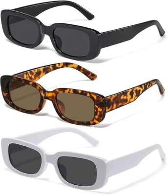 Gafas de sol rectangulares negras leopardo1 blancas UV400 retro Y2k marco cuadrado fresco 3 piezas Foto 1 de 4