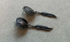 Southwest Coin Earrings Sterling Winged Mercury Liberty Dime Feather Dangle 1.75 - Picture 1 of 7