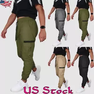 Womens Solid Sporty Cargo Pants Ladies Pockets Drawstring Gym Trouses Bottoms US - Picture 1 of 22