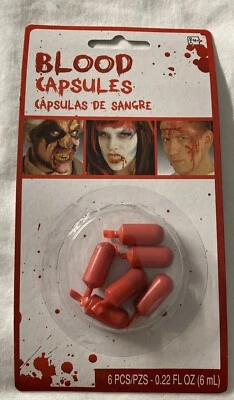 Cápsulas de Sangre 6 Cápsulas Píldora de Sangre Falsa Vampiro Horror Truco para Halloween Nuevo Foto 1 de 3