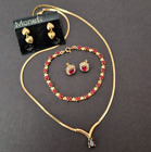 Vintage Jewellery Job Lot Signed Monet Red Gold Earrings Bracelet Necklace 1980s