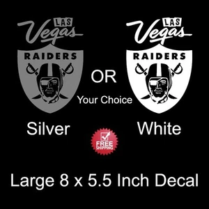 Las Vegas Raiders Large 8" Vinyl Decal/Sticker White or Silver Free Shipping! - Picture 1 of 5