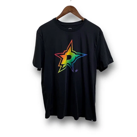 47 Brand Men's Dallas Stars Pride Rainbow Logo T Shirt Size XL 22 x 29 Cover