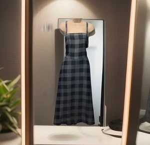 New Lipsy Size 12 Blue Check Tencel Fit & Flare Cami Midi Dress Holiday - Picture 1 of 13