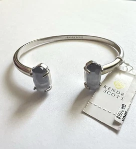 🆕 Kendra Scott Open Cuff Bracelet Silver Tone with Gray Faceted Stones - Picture 1 of 6