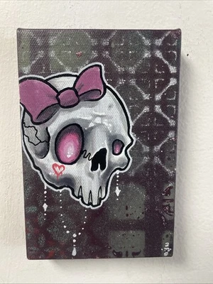Súper Linda Niña Calavera Pintura Original Graffiti Arte Tatuaje Arte Extraño Foto 1 de 4