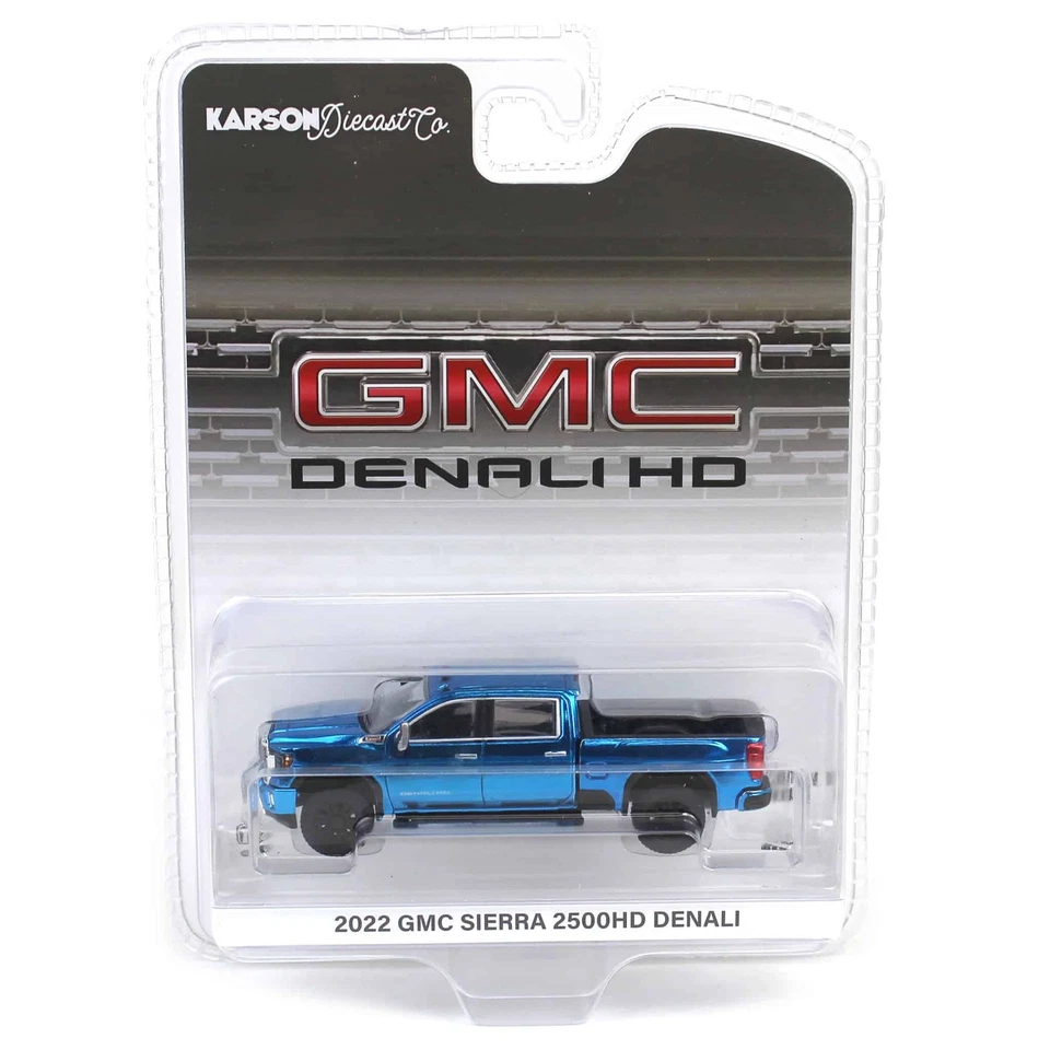 UNIDAD DE PERSECUCIÓN CROMADA AZUL 1/64 2022 GMC Sierra 2500 Denali Karson Diecast 51510-A Foto 1 de 1