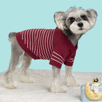 Puppy Pullover Pet Round Neck Outfit Dog Sweaters Pet Striped Button Sweater - Image 1 of 4