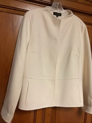 Chaqueta Blazer Bolsillos TALBOTS Talla 16 MARFIL Mezcla Lana Botón a Presión Cuello Simulado LS Foto 1 de 4