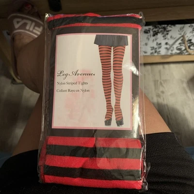 Leg Avenue Opaque Striped Tights Red Black New in Pkg Halloween Costume Witch OS - Image 1 of 4
