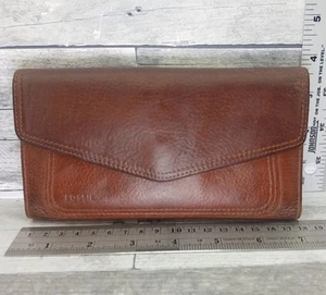Vintage Fossil Wallet Clutch Trifold Brown Genuine Leather Womens 3034 - Picture 1 of 11